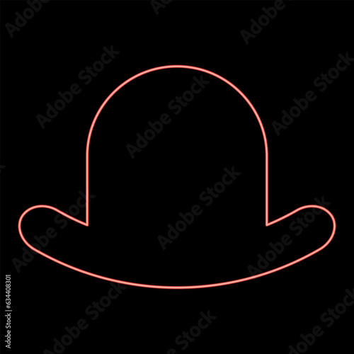 Neon old hat vintage bowler gentleman headwear male elegant fedora homburg-hat stingy brim top-hat red color vector illustration image flat style