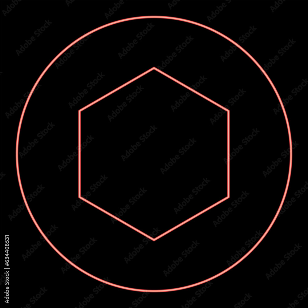 Neon rubber gasket puck under hexagon in circle red color vector illustration image flat style Neon rubber gasket puck under hexagon in circle red color vector illustration image flat style