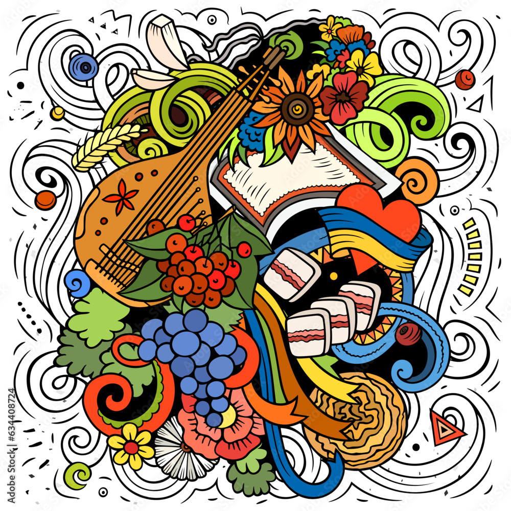 Fototapeta premium Ukraine cartoon doodle illustration. Funny Ukrainian design.
