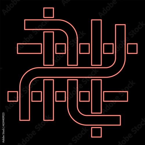 Neon pipes pipeline plumbing tubes net conduit red color vector illustration image flat style