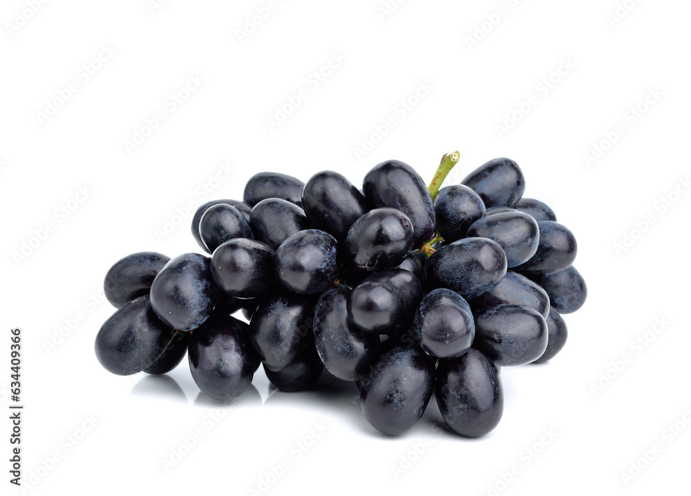 Close up of black grapes on white background Close up of black grapes on white background