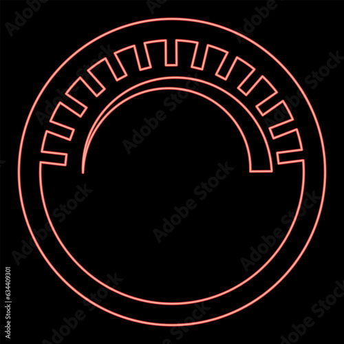 Neon knob regulation handle variation value regulating sign regulate level concept tuning button red color vector illustration image flat style