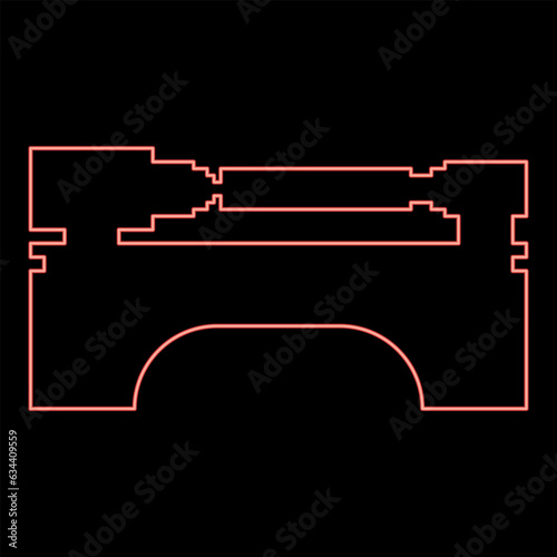 Neon lathe machine industrial mechanism apparatus manufacturing professional metalworking machining concept red color vector illustration image flat style