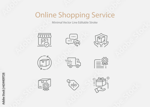 Online Shopping and Service Minimal Line Icon Style
