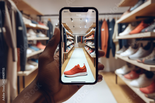 Use of AI-powered visual search in online retail, showcasing a customer taking a photo of a product or using an image to search for similar items, enhancing the discovery and shopping experience