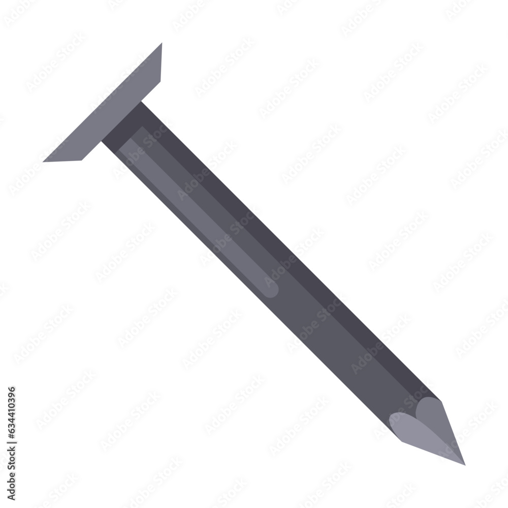Thick nail for building bird house vector illustration. Drawing of tool and equipment for birdhouse on white background. Carpentry, woodwork concept Thick nail for building bird house vector illustration. Drawing of tool and equipment for birdhouse on white background. Carpentry, woodwork concept