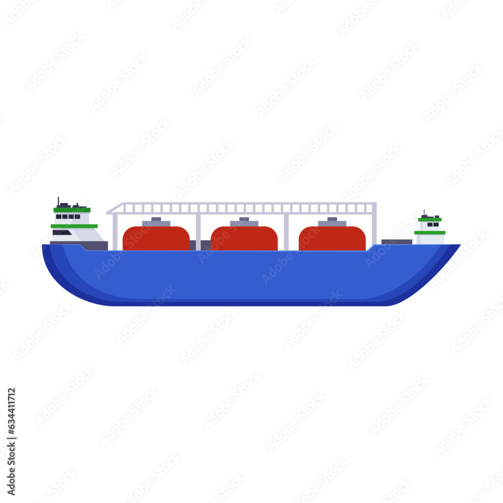 Side view of chemical tanker on white background. Cargo vessel cartoon illustration. Cargo, shipping concept