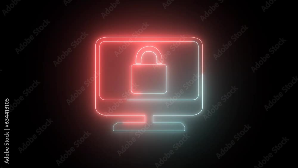 Glowing computer screen cyber security sign icon animation. Glowing computer screen cyber security sign icon animation.