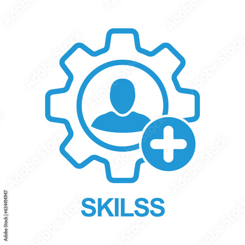 New capable person. Skills icon with add sign. Skills icon and new, plus, positive symbol. Icon, skill, new, add, employee, increase, motivation, talent, ability, addition, business