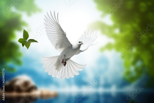 Dove carrying leaf branch and international day of peace