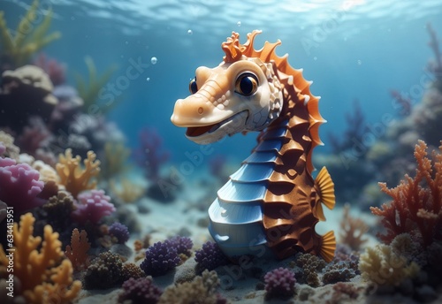Cute sea horse smiling under the sea