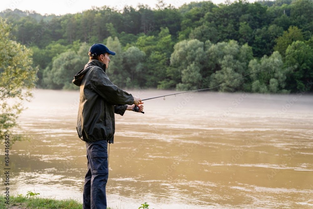 Man fishing on the mountain river