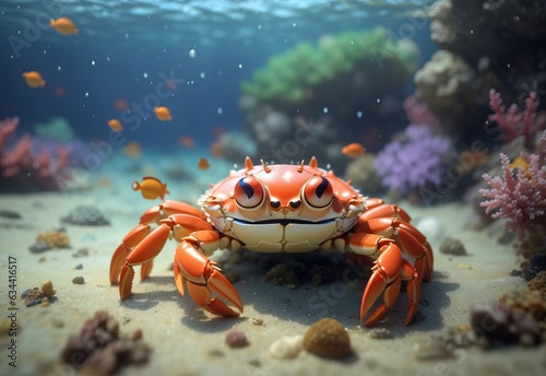 Cute crab smiling under the sea
