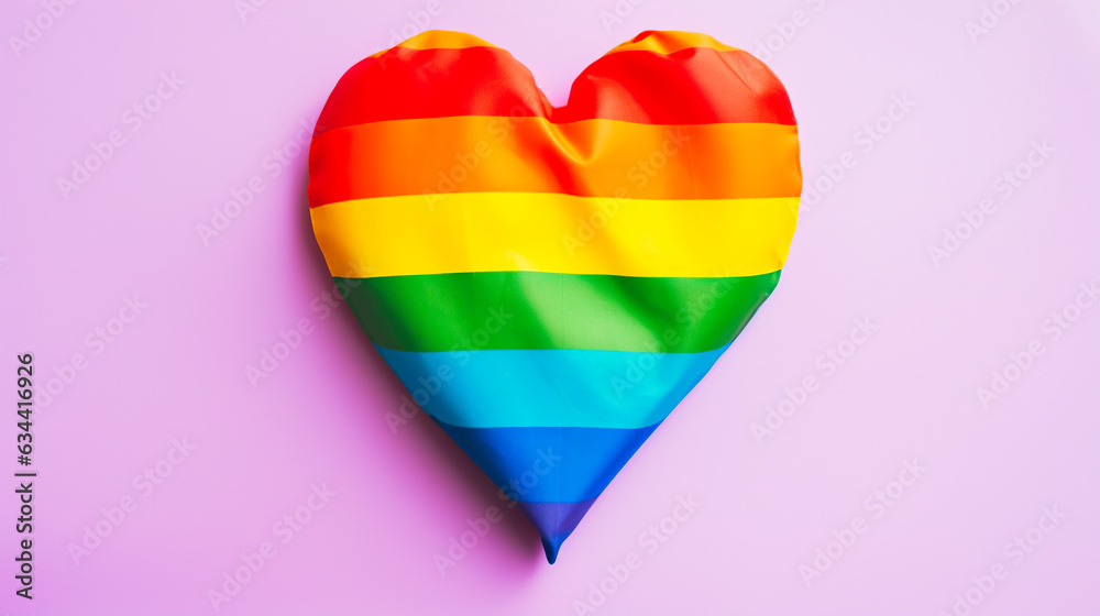 Rainbow heart shaped balloon on pink background. LGBT love concept. Rainbow heart shaped balloon on pink background. LGBT love concept.