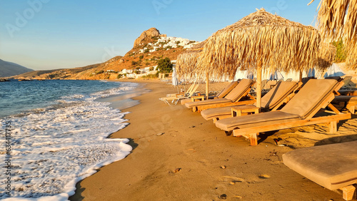 Canvas Print skiros or skyros island chora city view from beach molos tourist resort in greec