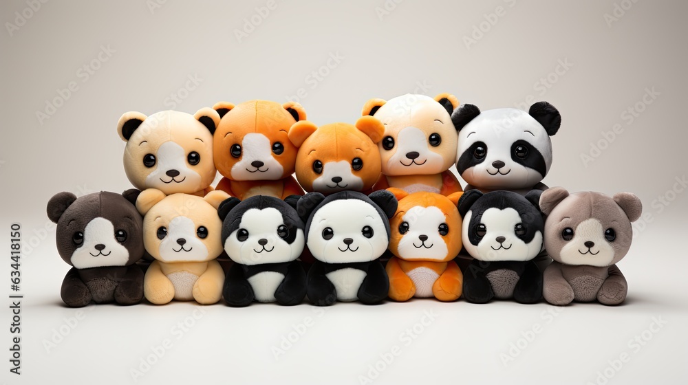 A delightful illustration of soft and squishy animal-shaped plush toys. A delightful illustration of soft and squishy animal-shaped plush toys.