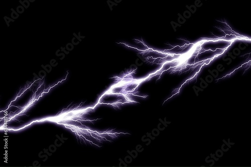 Thunder lightning bolts isolated on black background, abstract electric concept