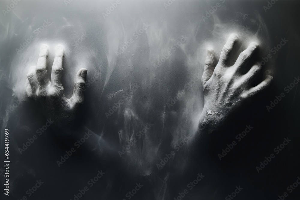 The ghosts break through the wall. Nightmares and fears. Halloween concept. Background with selective focus