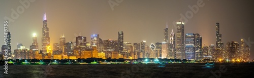 chicago illinois city skyline at night photo
