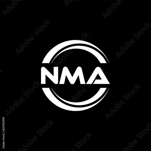 NMA letter logo design with black background in illustrator, vector logo modern alphabet font overlap style. calligraphy designs for logo, Poster, Invitation, etc. © Aftab