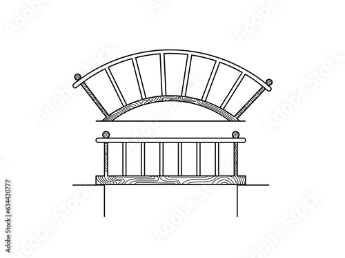 Schematic representation of wooden bridges: arched or humpbacked bridge and straight.