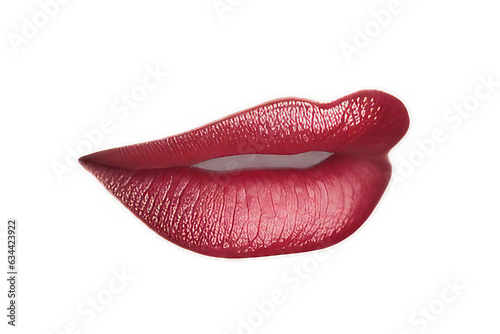 Female lips isolated on white. Lip gloss. Lipstick on lips close-up. AI generated