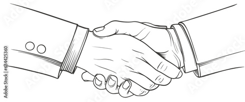 Hand shake line art style vector illustration