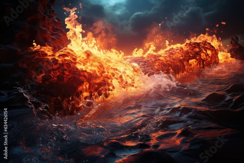 Choreography of Elements: The Awe-Inspiring Dance of Molten Lava and the Cold, Blue Ocean, Creating Steam