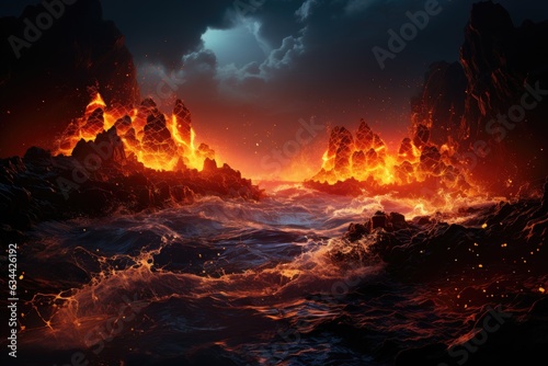 Oceanic Inferno  The Breathtaking Moment When Molten Lava Cascades into the Icy Blue Ocean  Creating Rising Steam