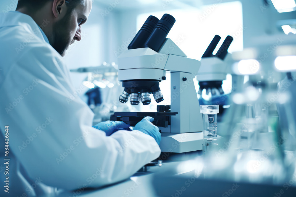 microscope aids researcher scientist in lab, observing experiments as part of the scientific process microscope aids researcher scientist in lab, observing experiments as part of the scientific process