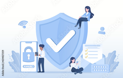 Data protection concept. Safety and security technology, account protect, firewall, identity, access data, sensitive from cyber attack and other threat. Flat vector design illustration.