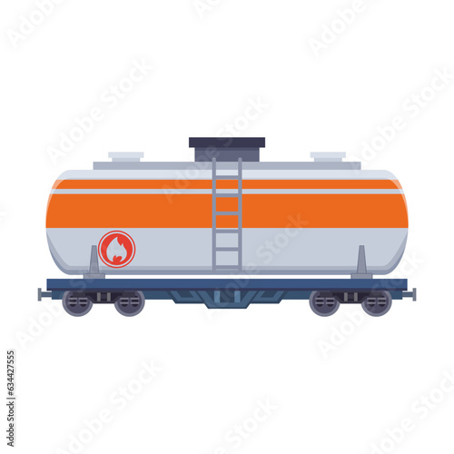 Industrial tank wagon for transportation of liquid cargo. Transport for delivery vector illustration. Vehicle for shipping goods, oil import on white background. Deliver concept