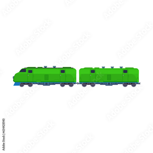 Industrial steam locomotive with freight wagon. Transport for delivery vector illustration. Vehicle for shipping goods, oil import on white background. Delivery concept
