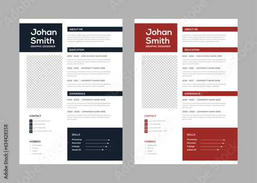 Clean Modern Resume Vector Template for Job Applications, Minimalist resume cv template.
