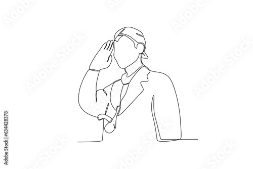 A young man saluted. Youth pledge one-line drawing