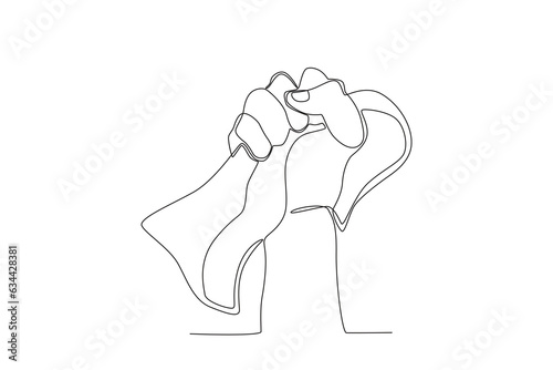 An illustration of a hand grasping a flag. Youth pledge one-line drawing