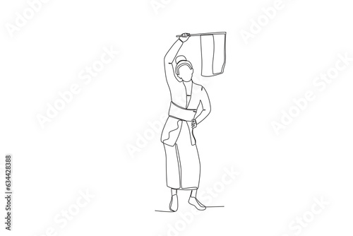 A woman celebrates youth vow day. Youth pledge one-line drawing