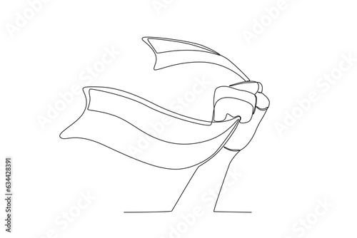 A hand holding the flag. Youth pledge one-line drawing
