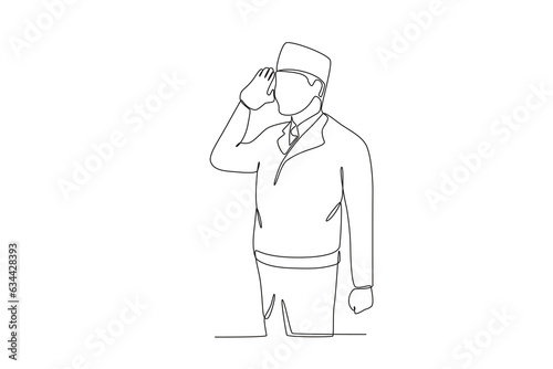 A patriot raised his hand in salute. Youth pledge one-line drawing