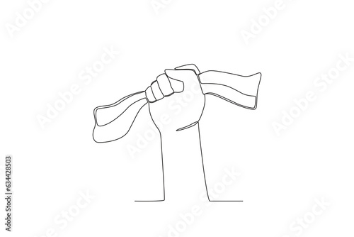 A hand raised the Indonesian flag. Youth pledge one-line drawing
