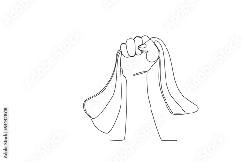 A young man's hand grasped the flag. Youth pledge one-line drawing