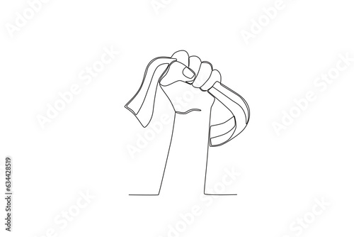 A flag was raised to the top. Youth pledge one-line drawing