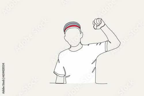 Color illustration of a young man clenching his fists. Youth pledge one-line drawing