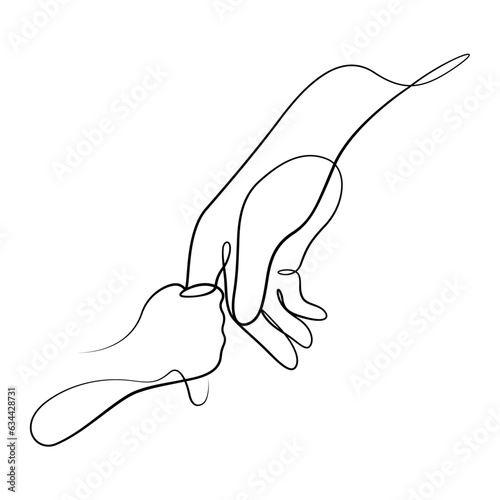 baby holding parents hand in continuous line drawing vector