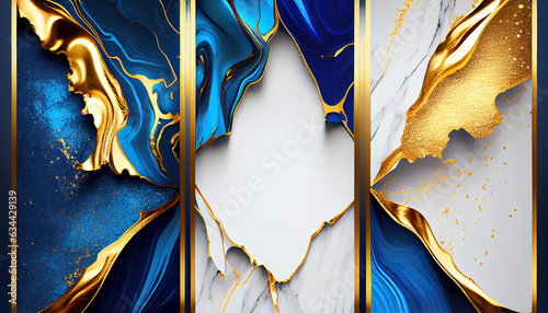  Abstract marble white, blue and gold background. Wedding invitation backdrop, blue and white background, Ai generated image 