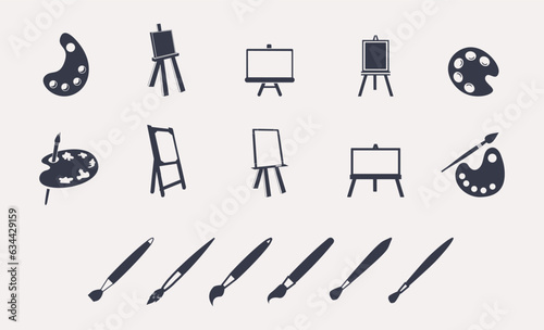 art icon set with painting kit, easel, brush