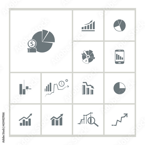 pie chart icon set with bar chart, japanese candle