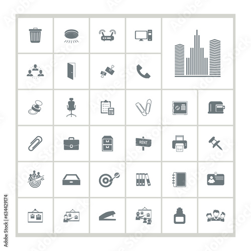 office icon set with Office Building, Workplace