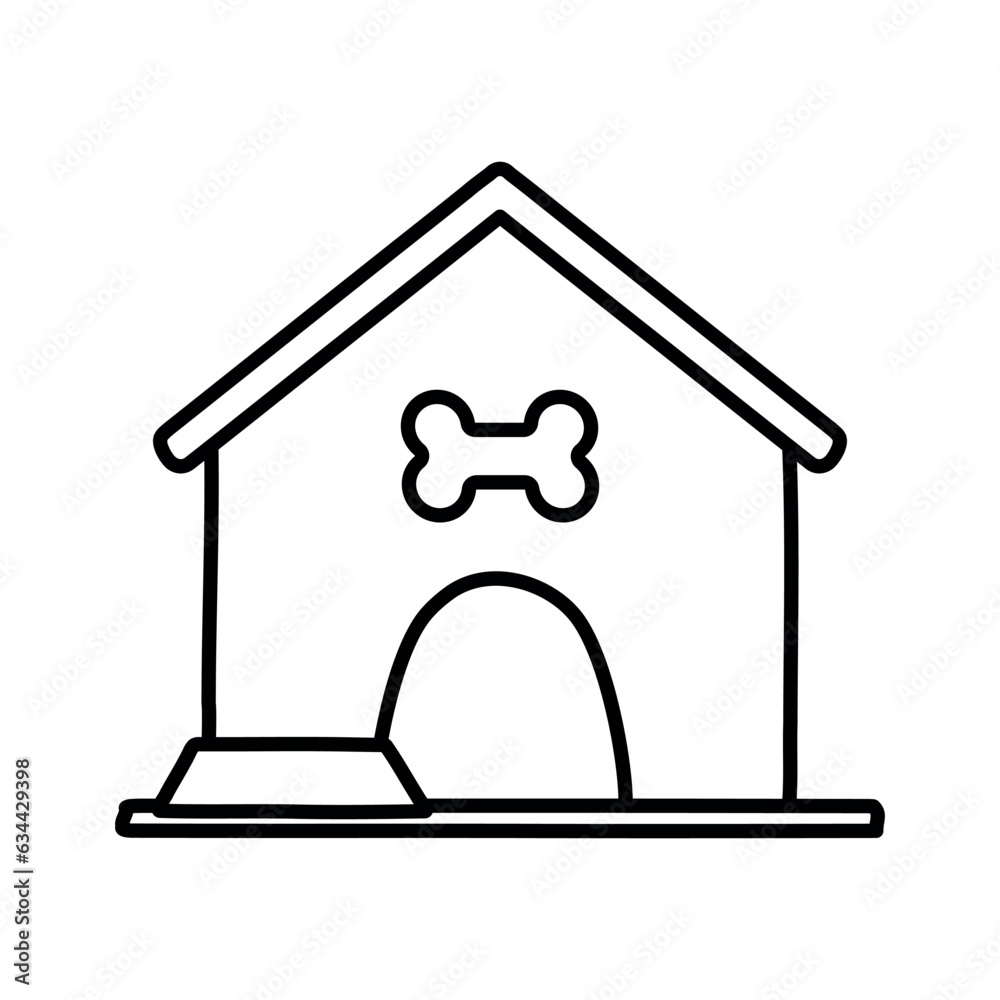 Illustration of a dog house with a bone on a white background Illustration of a dog house with a bone on a white background