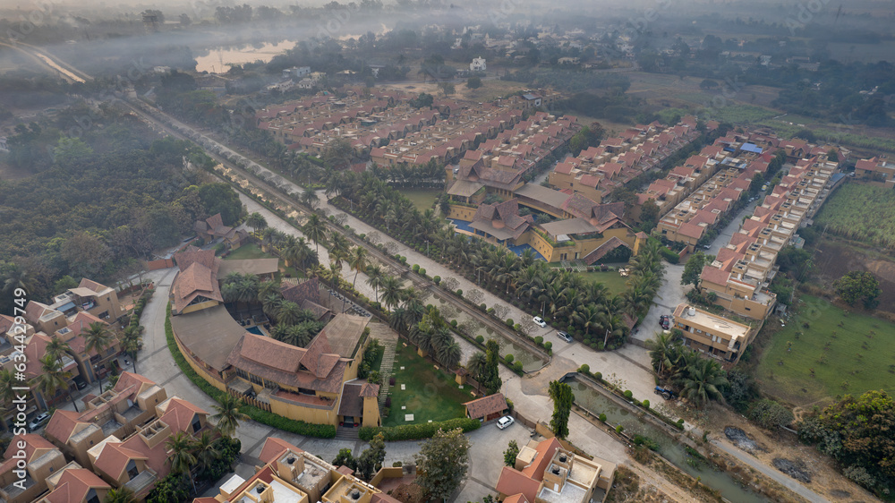 Photo of beautiful houses and canals taken by flying camera